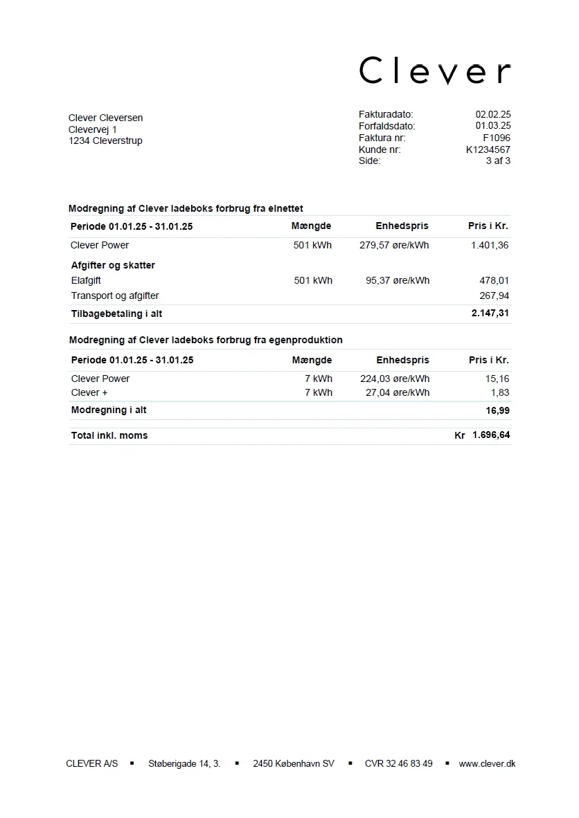 Eksempel på elregning