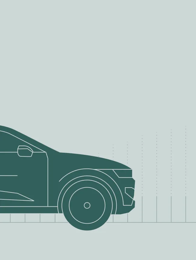 Illustration af en bil med et søjlediagram i baggrunden